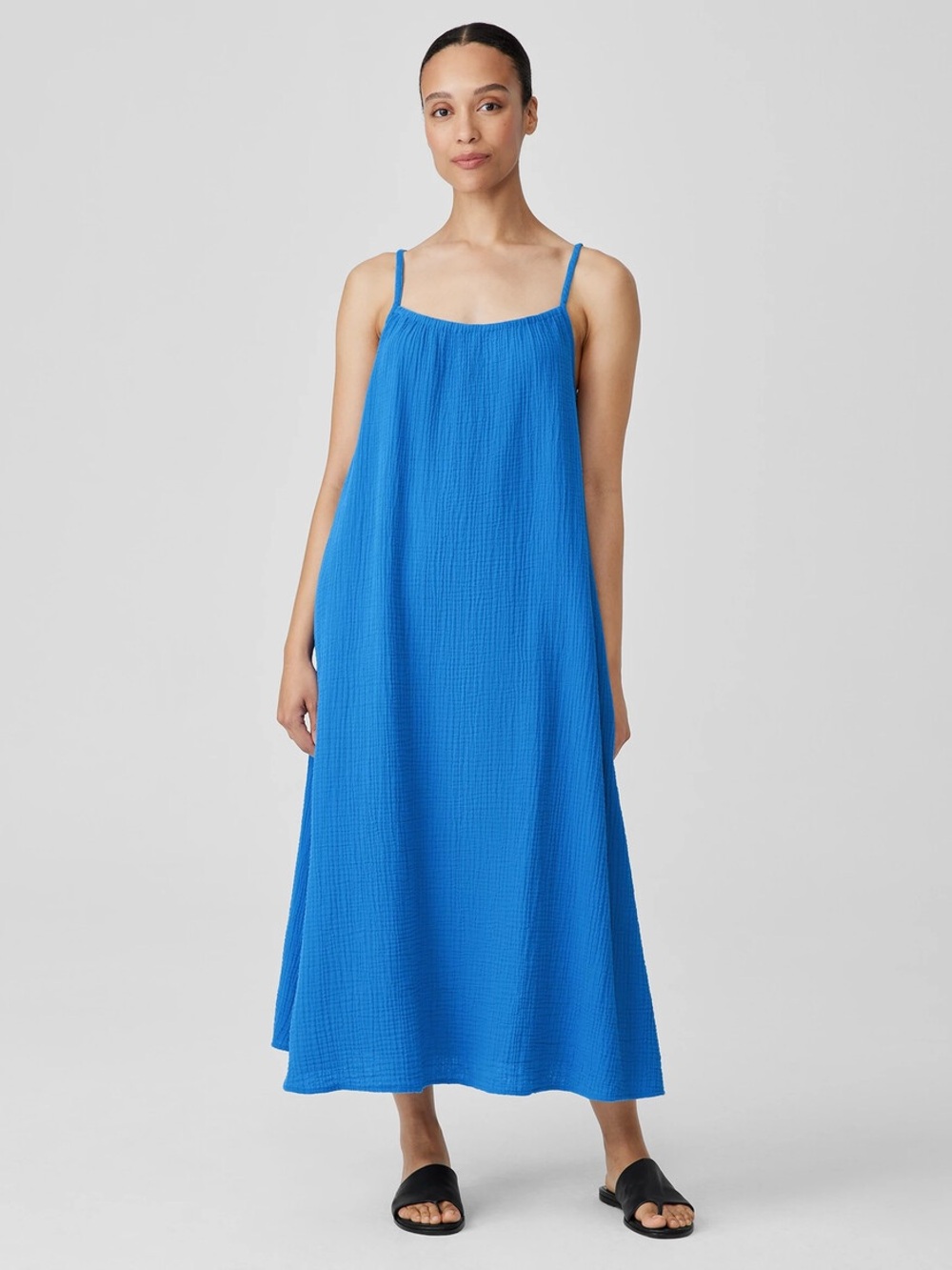 EILEEN FISHER NWT XXS Organic Cotton Lofty Gauze Cami Dress in Calypso Blue Maxi